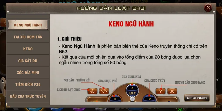 Keno Ngũ Hành Tại B52 Club Siêu Phẩm Giải Trí Kết Hợp Phong Thủy Độc Đáo